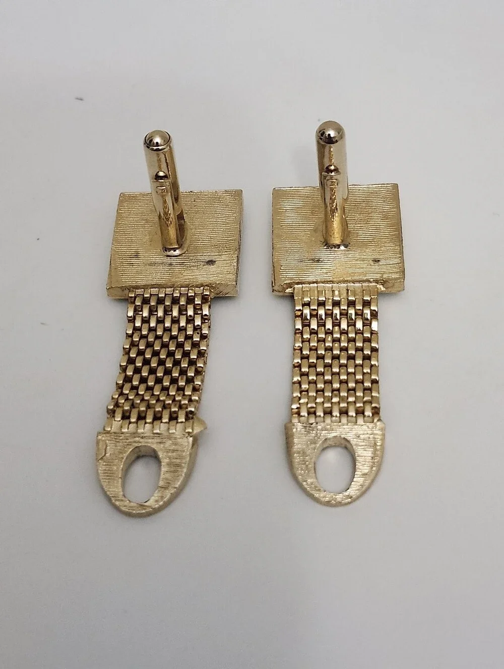 Vintage Gold Tone Mesh Wrap Cufflinks With Green Stone MCM Retro